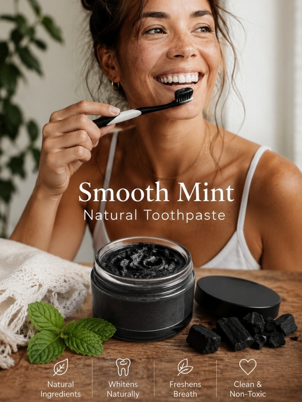4/$15 Smooth Mint Activated Charcoal Toothpaste Handmade W/Toothbrush